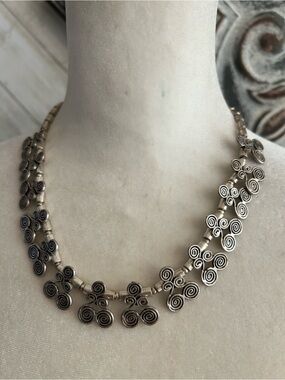 Handmade swirl silver plated pewter necklace